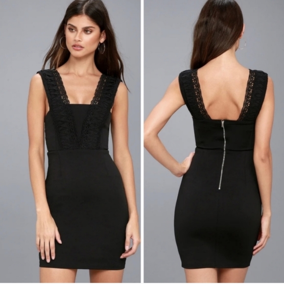 Lulus Dresses & Skirts - Lulu's little black dress bodycon dress with lace straps size small